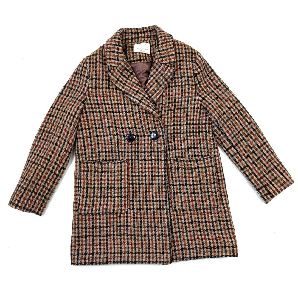 Zara Kids Plaid Pea Coat - Brown and Black